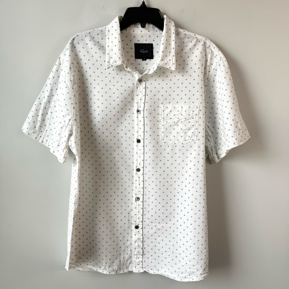 Rails Carson Linen Blend Short Sleeve Shirt‎ Diamond Print Ivory XL